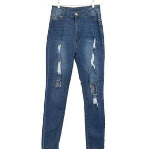 NWT BOB Women's Distressed High Waist/Rise Blue Stretch Skinny Denim Jeans 15/16